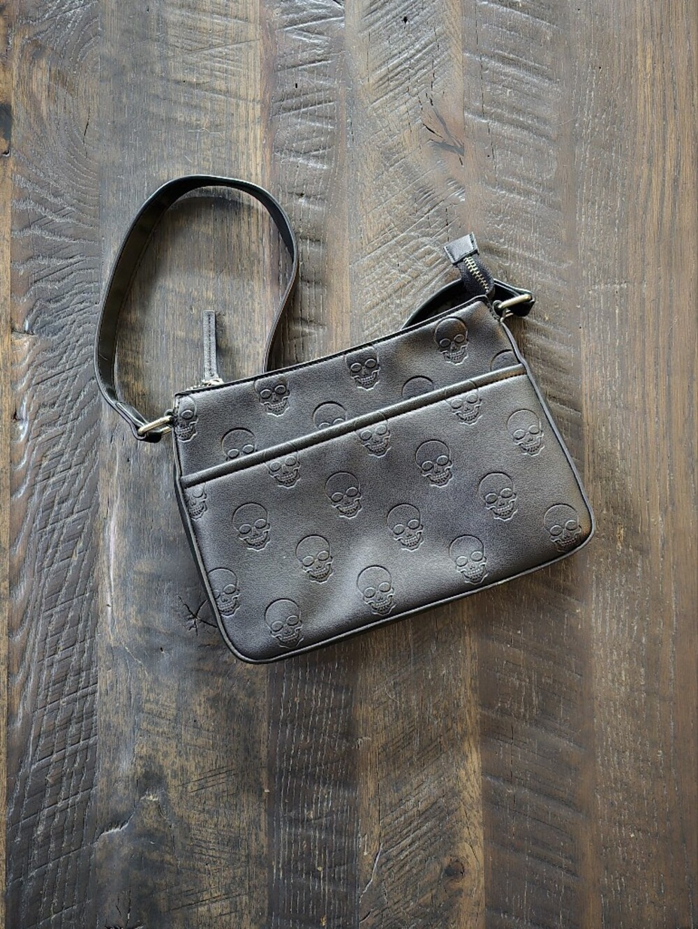Black Embossed Skull Shoulder Bag